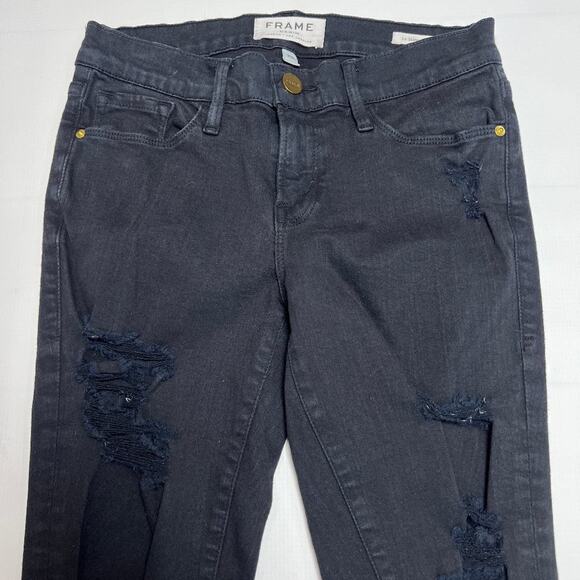 Frame Le Skinny de Jeanne Distressed Stretch Jeans SIZE 25 Black Film Noir US - Picture 8 of 11